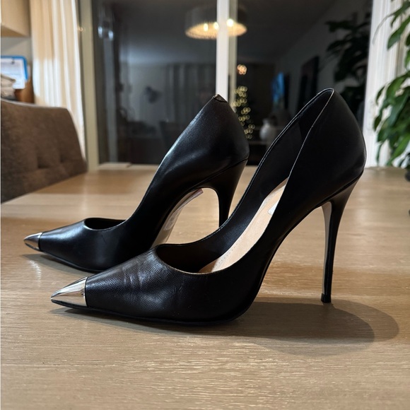Saks Fifth Avenue Black Heels with Silver Accents - Picture 1 of 6